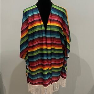 Colorful Striped Poncho with Fringe